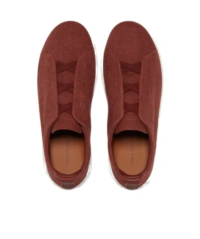Zegna Triple Stitch Leather Low-top Sneakers In Brown