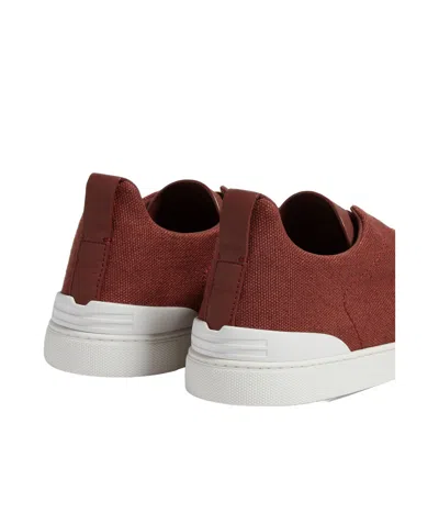 Zegna Triple Stitch Leather Low-top Sneakers In Brown