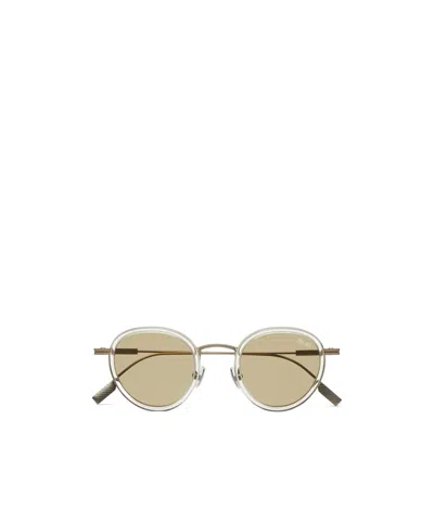 Zegna Transparent Yellow Titanium And Acetate Sunglasses In Brown