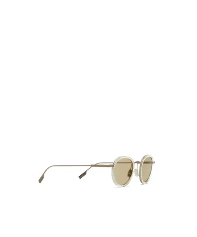 Zegna Transparent Yellow Titanium And Acetate Sunglasses In Brown