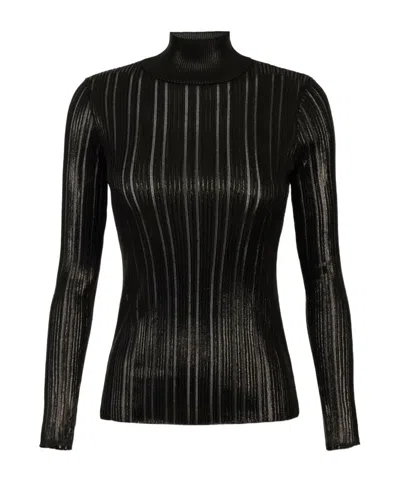 Elisabetta Franchi Metallic Fabric Turtleneck Sweater In Black