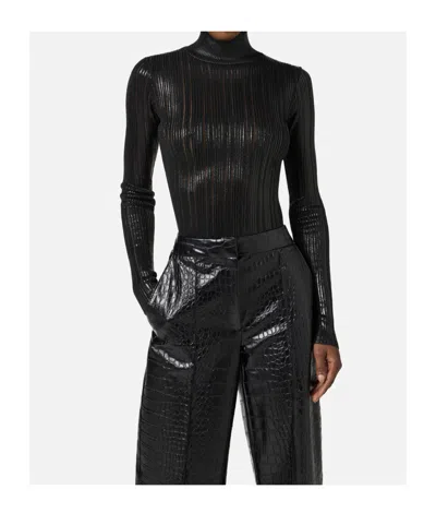 Elisabetta Franchi Metallic Fabric Turtleneck Sweater In Black