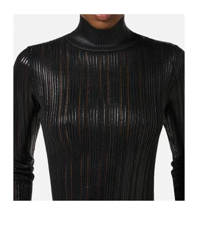 Elisabetta Franchi Metallic Fabric Turtleneck Sweater In Black