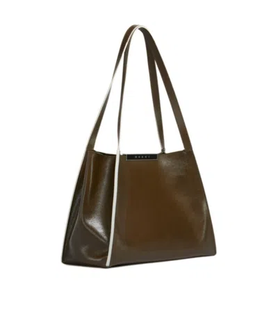 Marni Small Rectangular Tote Bag With Dual Handles In Brown