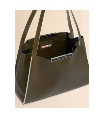 Marni Small Rectangular Tote Bag With Dual Handles In Brown