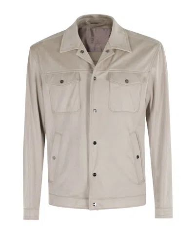 Herno Suede Jacket With Classic Collar In Brown