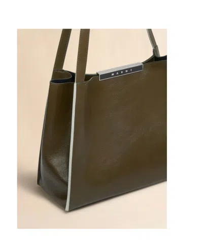 Marni Small Rectangular Tote Bag With Dual Handles In Brown
