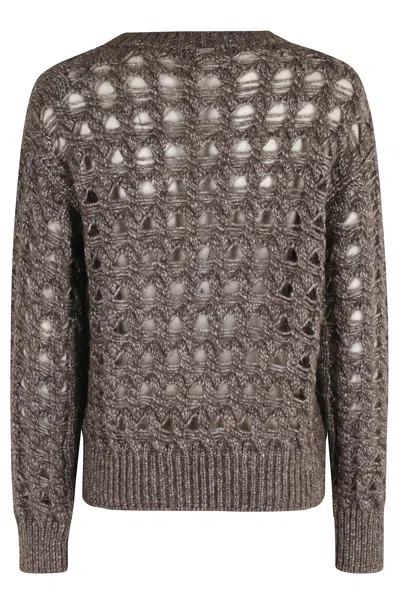 Herno Open-knit Alpaca Blend Sweater With Metallic Sheen In Gray