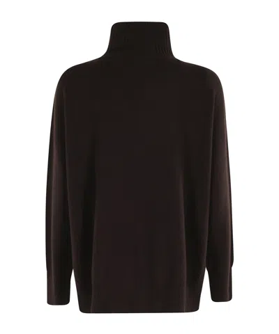 Roberto Collina High-collared Sweater With Side Slits In Ebon In Brown