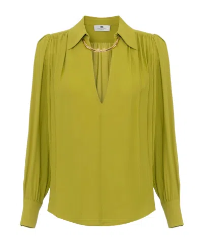 Elisabetta Franchi Long-sleeved Blouse With Classic Collar In Green