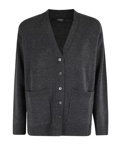 Seventy V-neck Long Sleeve Cardigan With Center Button Closure And Side Pockets In Black