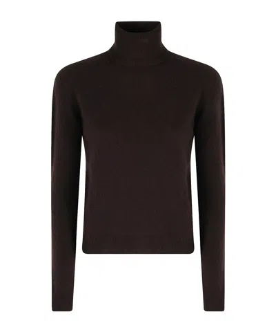 Roberto Collina Turtleneck Long Sleeve Sweater In Brown