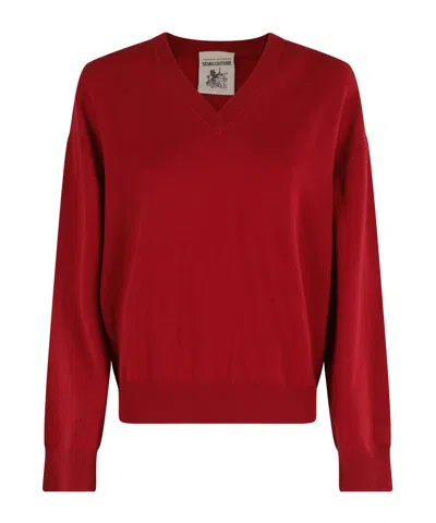 Semicouture Semi Couture V-neck Ruby Sweater With Long Sleeves In Red