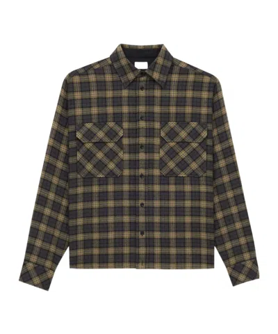 Saint Laurent Embroidered Overshirt In Wool Check In Gray