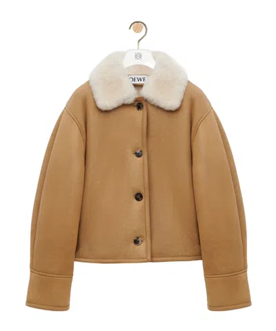 Loewe Camel-coloured Shearling Jacket Women In Brown