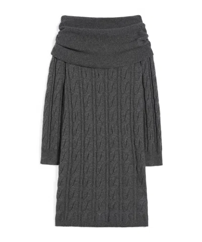 Max Mara Cable-knit Off-shoulder Midi Dress In Gray