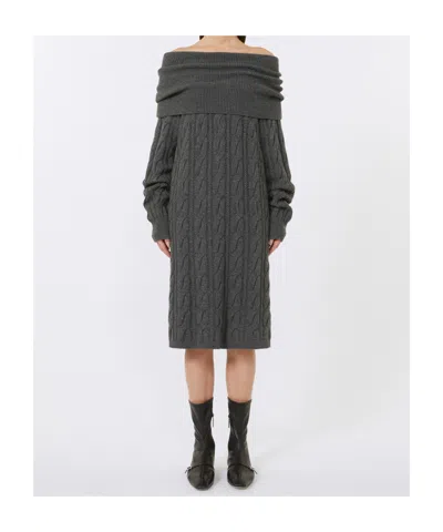 Max Mara Cable-knit Off-shoulder Midi Dress In Gray