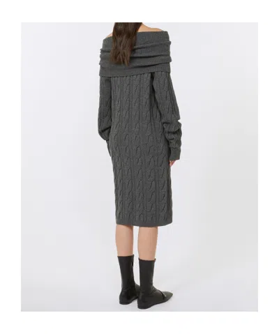Max Mara Cable-knit Off-shoulder Midi Dress In Gray