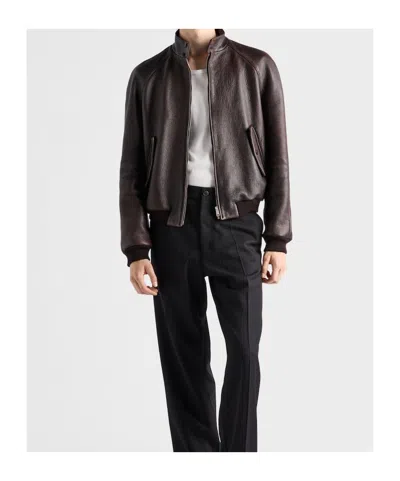 Prada Raglan-sleeve Flap-pocket Bomber Jacket In Brown