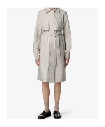 K-way Long Sleeve Snap Button Trench Coat In Gray