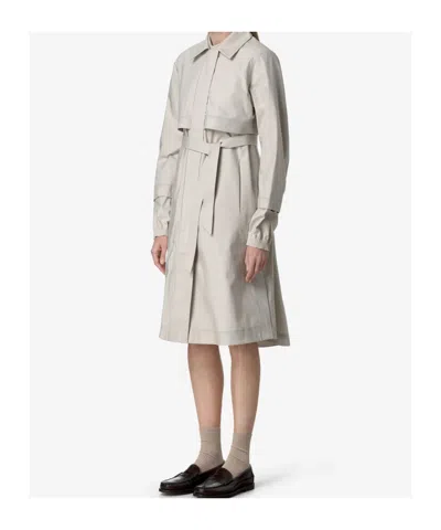 K-way Long Sleeve Snap Button Trench Coat In Gray