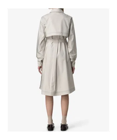 K-way Long Sleeve Snap Button Trench Coat In Gray