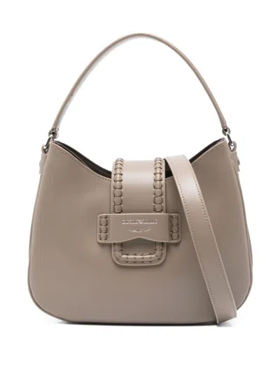 Emporio Armani Small Leather Shoulder Bag In Gray