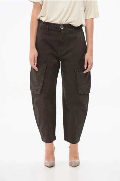 Pinko Solid Color Charango Cargo Jeans With Silver-tone Button 17c In Brown