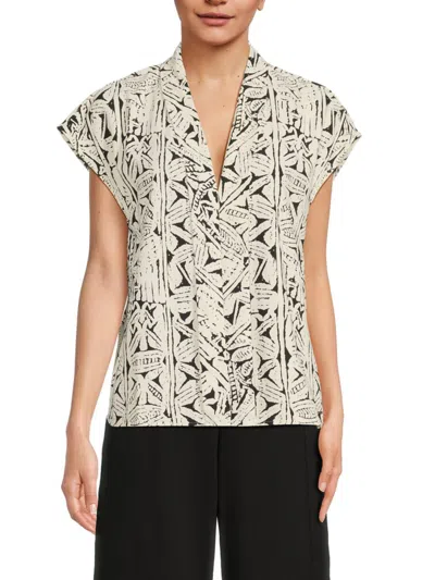 Halston Women's Printed V-neck Cap-sleeve Top In Neutral