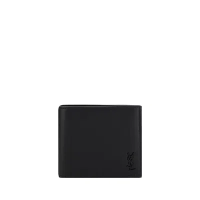 Saint Laurent Logo Plaque Bi-fold Wallet In Black