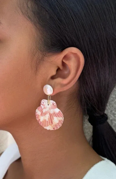 Adornia Pink Shell And Shell Pearl 2-drop Earrings In Pink