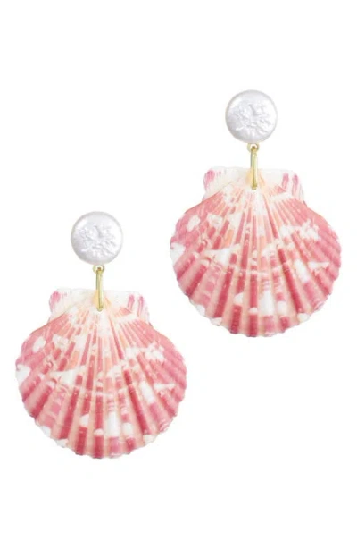 Adornia Pink Shell And Shell Pearl 2-drop Earrings In Pink