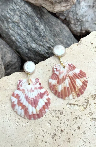 Adornia Pink Shell And Shell Pearl 2-drop Earrings In Pink