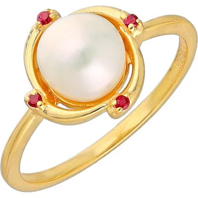 Ys Gems Cultured Pearl & Ruby Ring In White