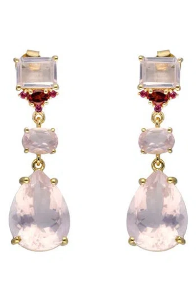Ys Gems Rose Quartz & Rhodolite Drop Earrings In Pink