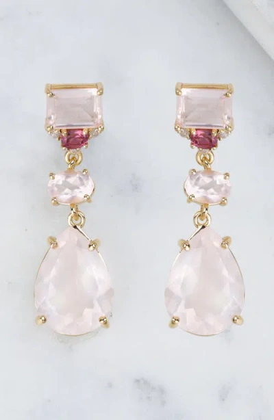 Ys Gems Rose Quartz & Rhodolite Drop Earrings In Pink