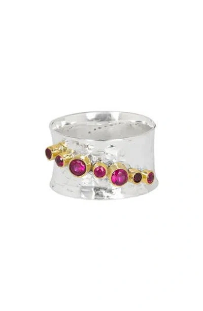 Ys Gems Two-tone Lab-grown Ruby Ring In Pink