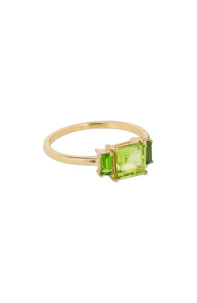 Ys Gems Square & Baguette Peridot Ring In Green