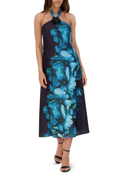 Siena Charmuse Printed Halter Dress In Black