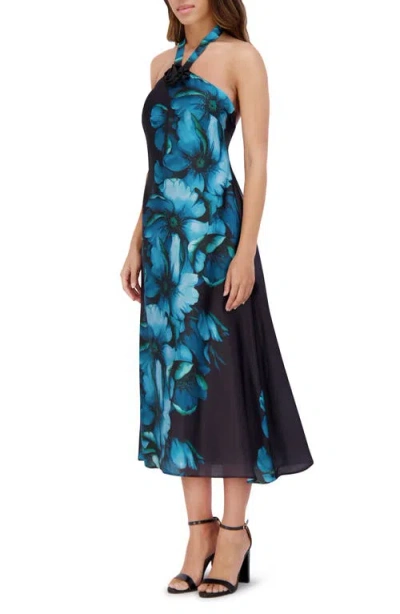 Siena Charmuse Printed Halter Dress In Black