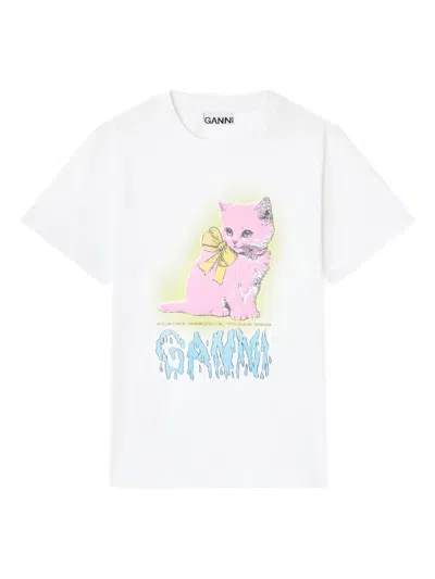 Ganni Neon Kitty Bright White T-shirt In White