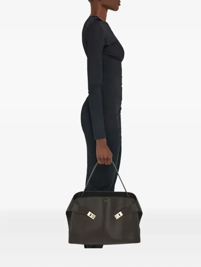 Ferragamo Dark Brown Leather Medium Hug Soft Shoulder Bag In Brown