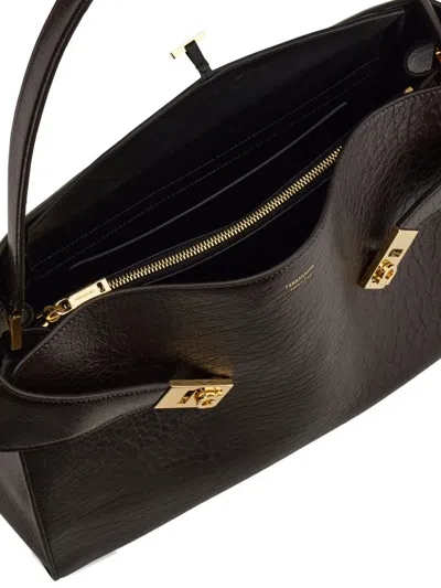 Ferragamo Dark Brown Leather Medium Hug Soft Shoulder Bag In Brown