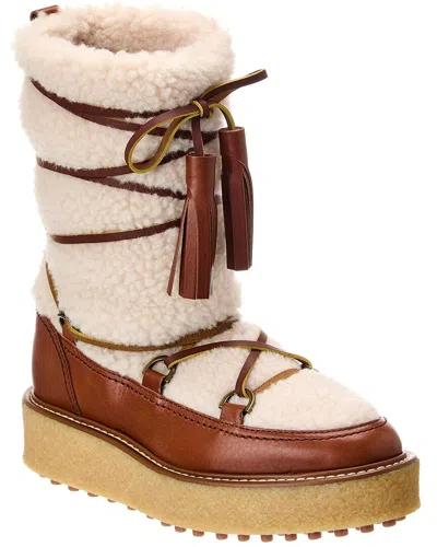 Tod's Platform Ankle Boots In Leather And Wool In Brown