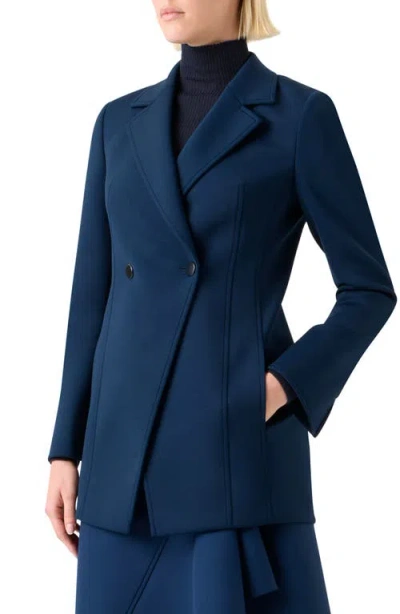 Akris Duska Techno Neoprene Double-breasted Jacket In Blue