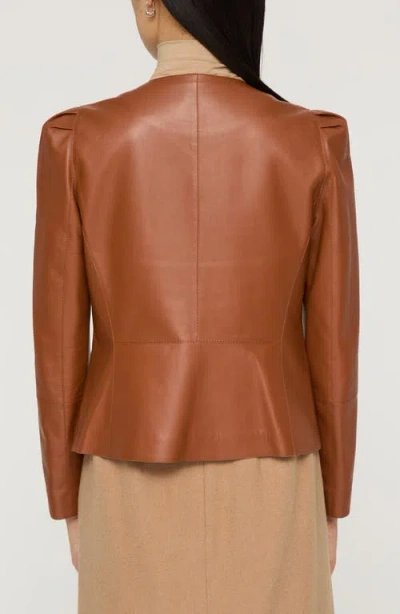 Lafayette 148 New York Puff Shoulder Lambskin Leather Jacket In Brown