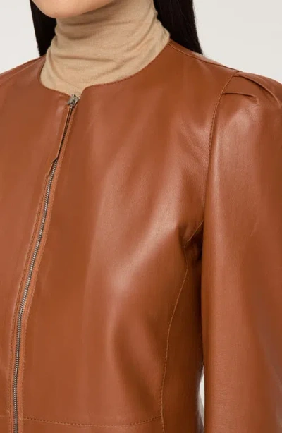 Lafayette 148 New York Puff Shoulder Lambskin Leather Jacket In Brown