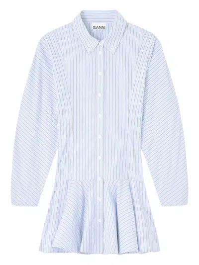 Ganni Striped Peplum Top Long Sleeves In Blue