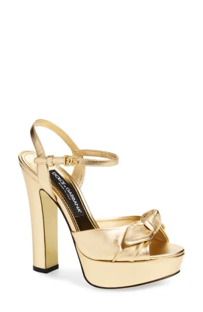 Dolce & Gabbana Metallic Leather Platform Sandals In Gold