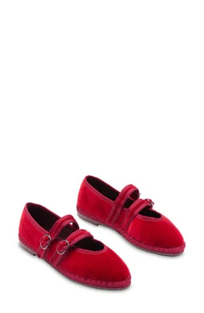 Flabelus Velvet Claire Mary Janes In Red
